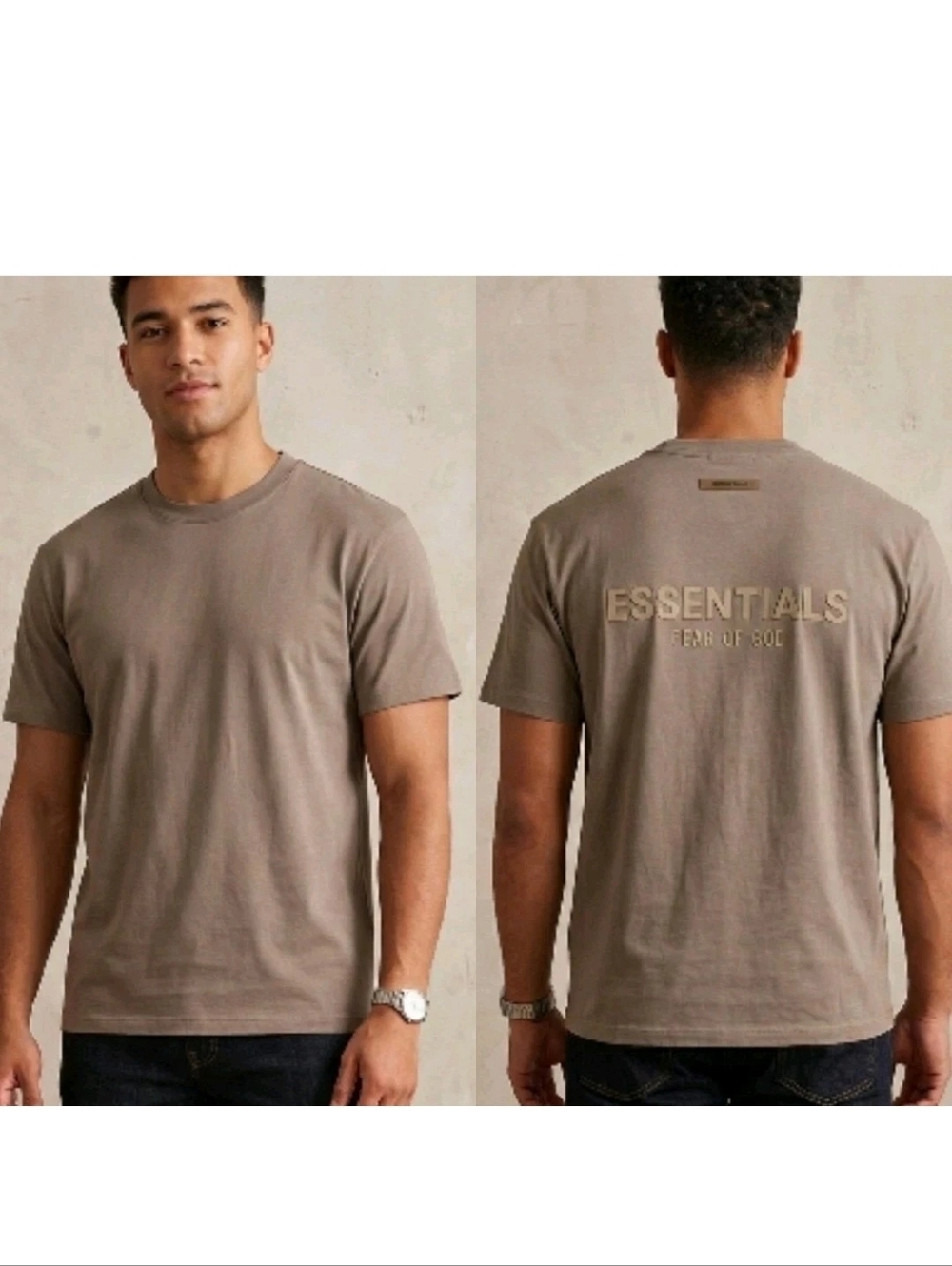 Fear Of God Essentials Men's Crew Neck Cotton Taupe Beige T Shirt! L Excellent